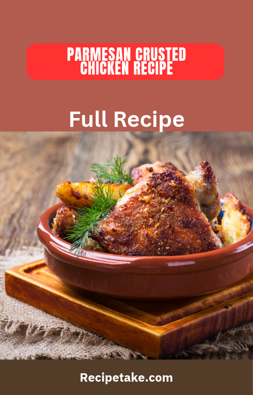 Crispy parmesan crusted chicken cutlets cooked to a golden brown. Standalone PDF recipe by Recipetake.com.